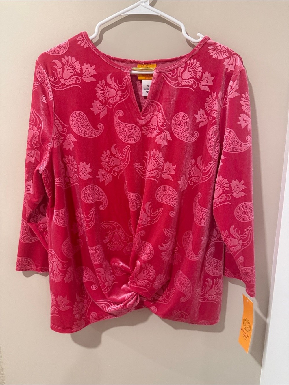 Ruby Rd. Velvet Paisley Twist-Front Tunic - Bright Pink